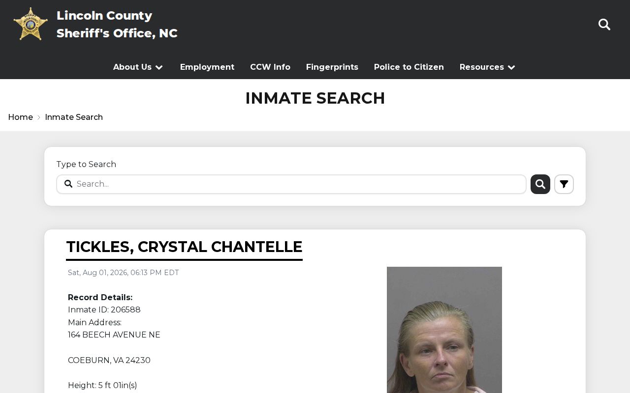Lincoln County arrest lookup through the official current inmate search