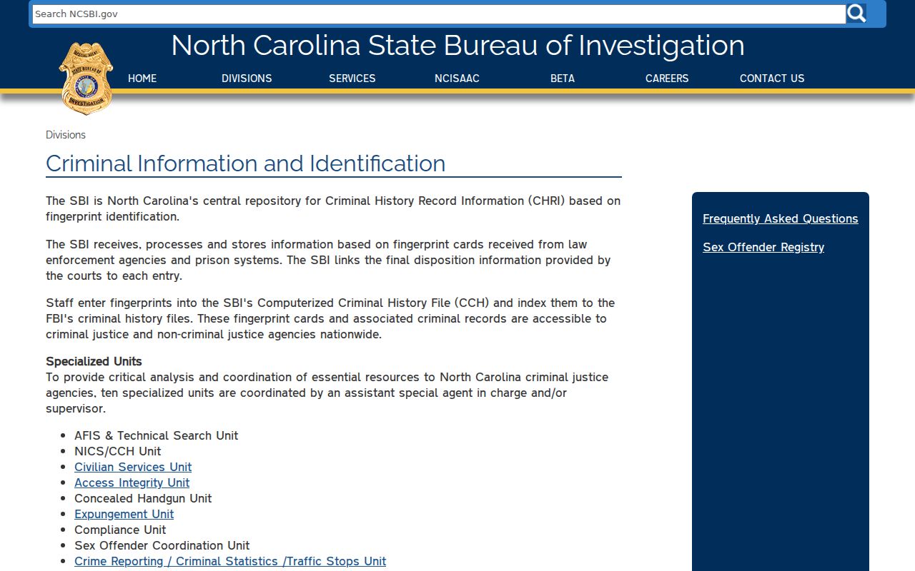 NCSBI repository information for Lincoln County criminal history